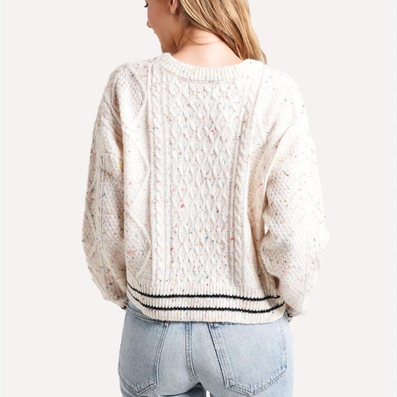 John + Jenn Abbott White Speckled Cable Knit Sweater Medium RTR Cardigan - Picture 3 of 12